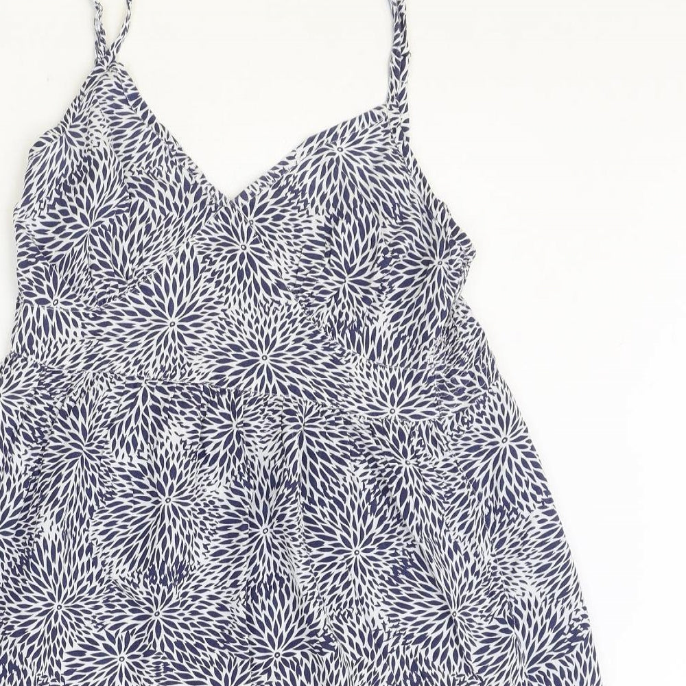 TU Womens Blue Floral Polyester Fit & Flare Size 8 V-Neck Pullover