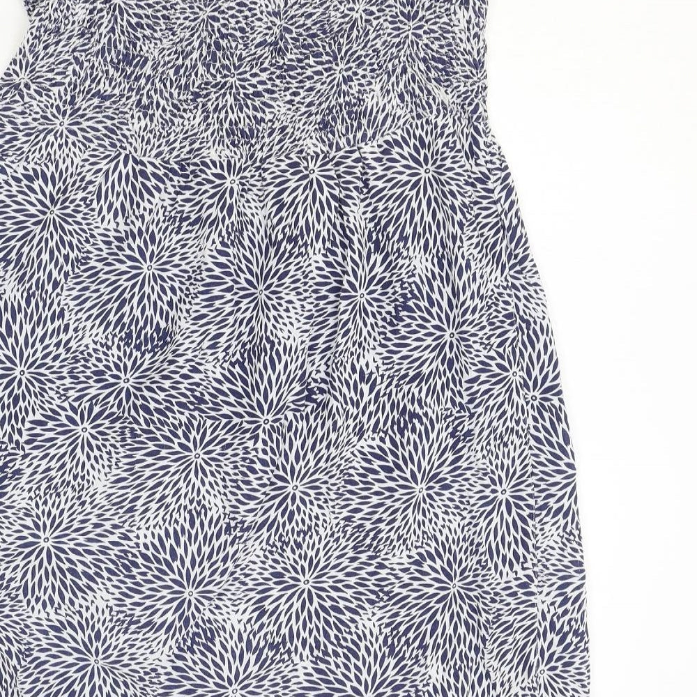 TU Womens Blue Floral Polyester Fit & Flare Size 8 V-Neck Pullover