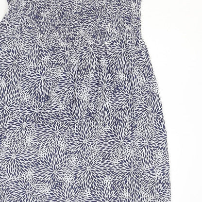 TU Womens Blue Floral Polyester Fit & Flare Size 8 V-Neck Pullover