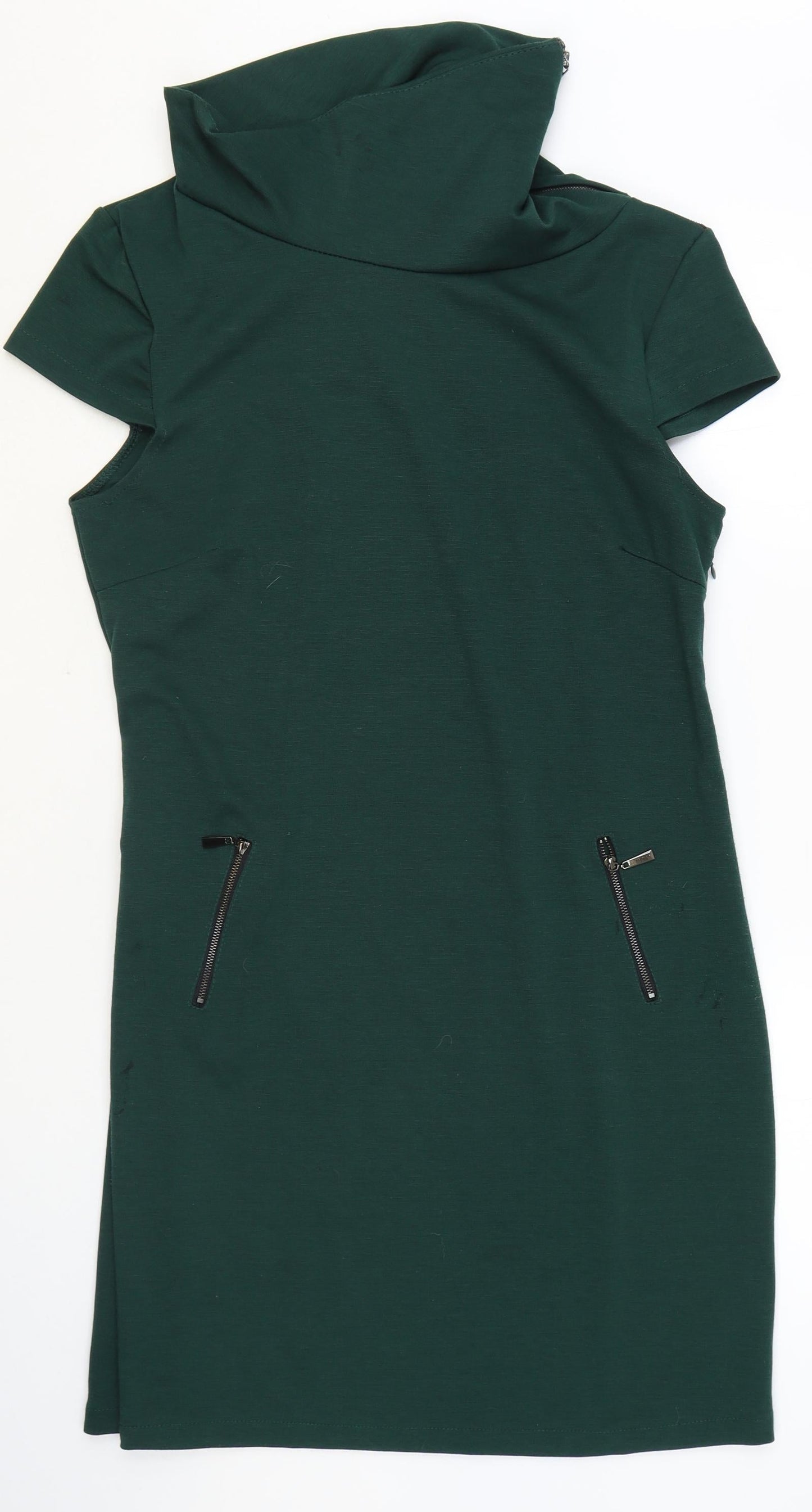Sabrina Diamanti Womens Green Polyester Shift Size XL Roll Neck Zip