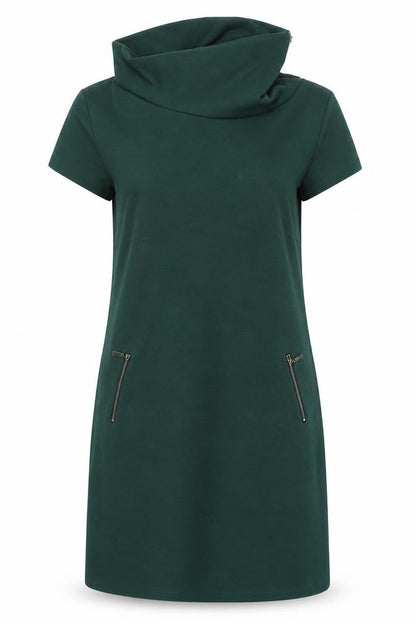 Sabrina Diamanti Womens Green Polyester Shift Size XL Roll Neck Zip