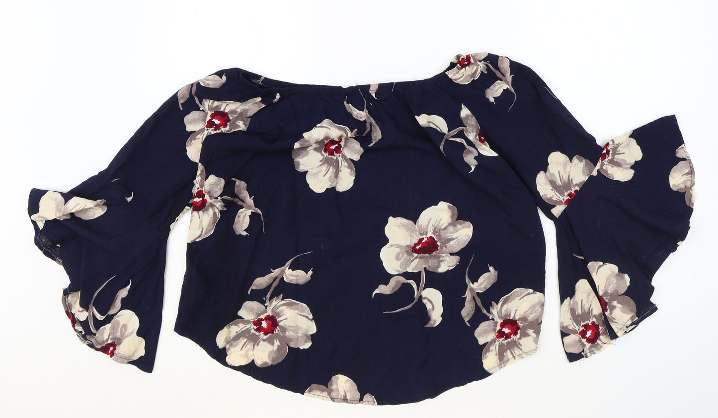 Womens UK Size 8 Apricot Blue Cropped Blouse