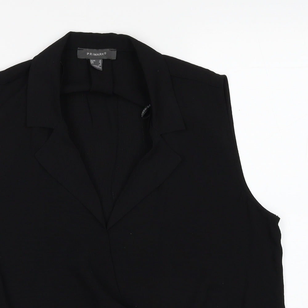 Primark Womens Black Polyester Basic Blouse Size 12 V-Neck