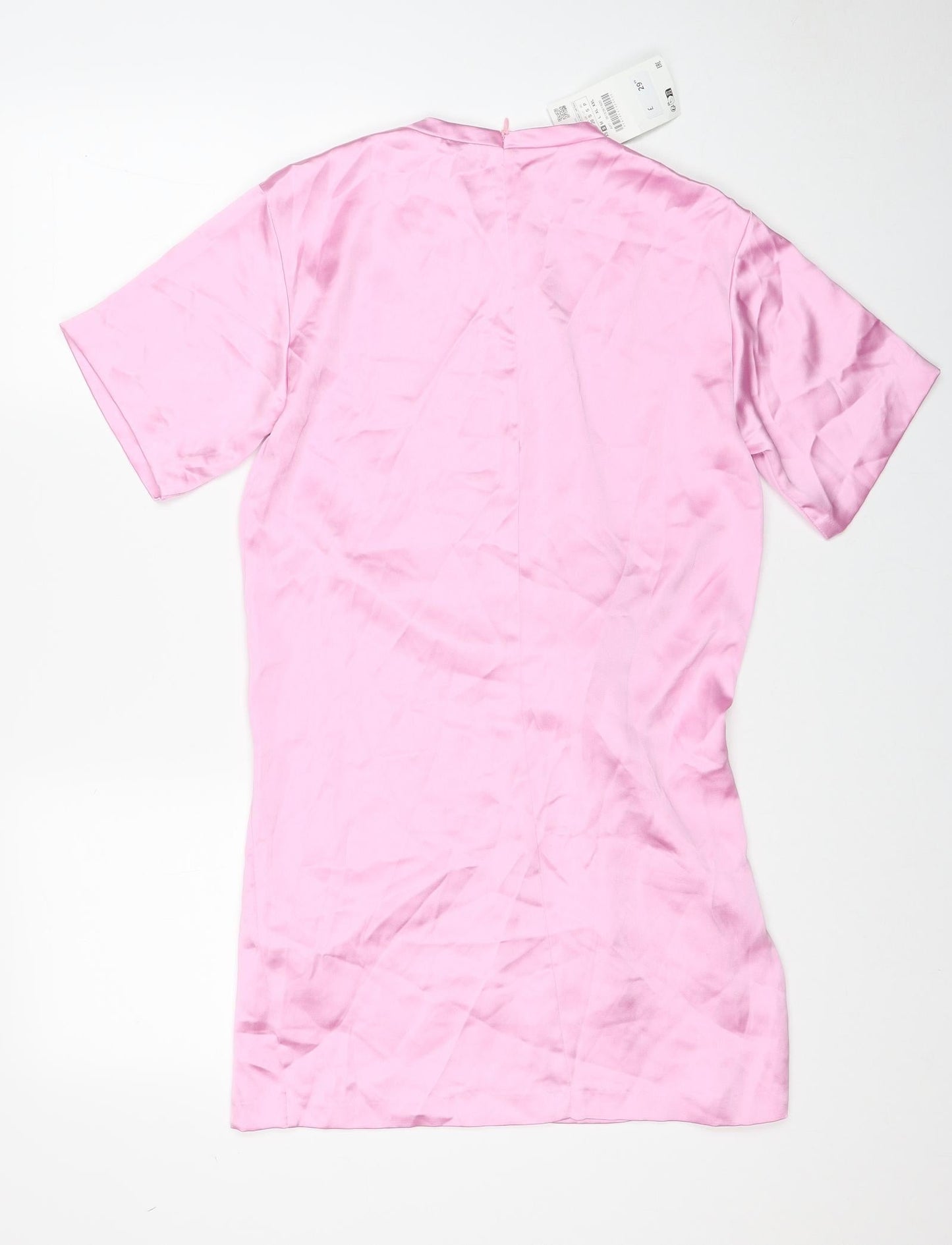 Zara Womens Pink Polyester T-Shirt Dress Size S Round Neck Zip