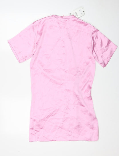 Zara Womens Pink Polyester T-Shirt Dress Size S Round Neck Zip