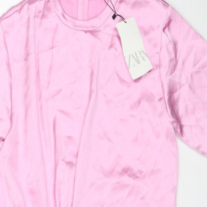 Zara Womens Pink Polyester T-Shirt Dress Size S Round Neck Zip