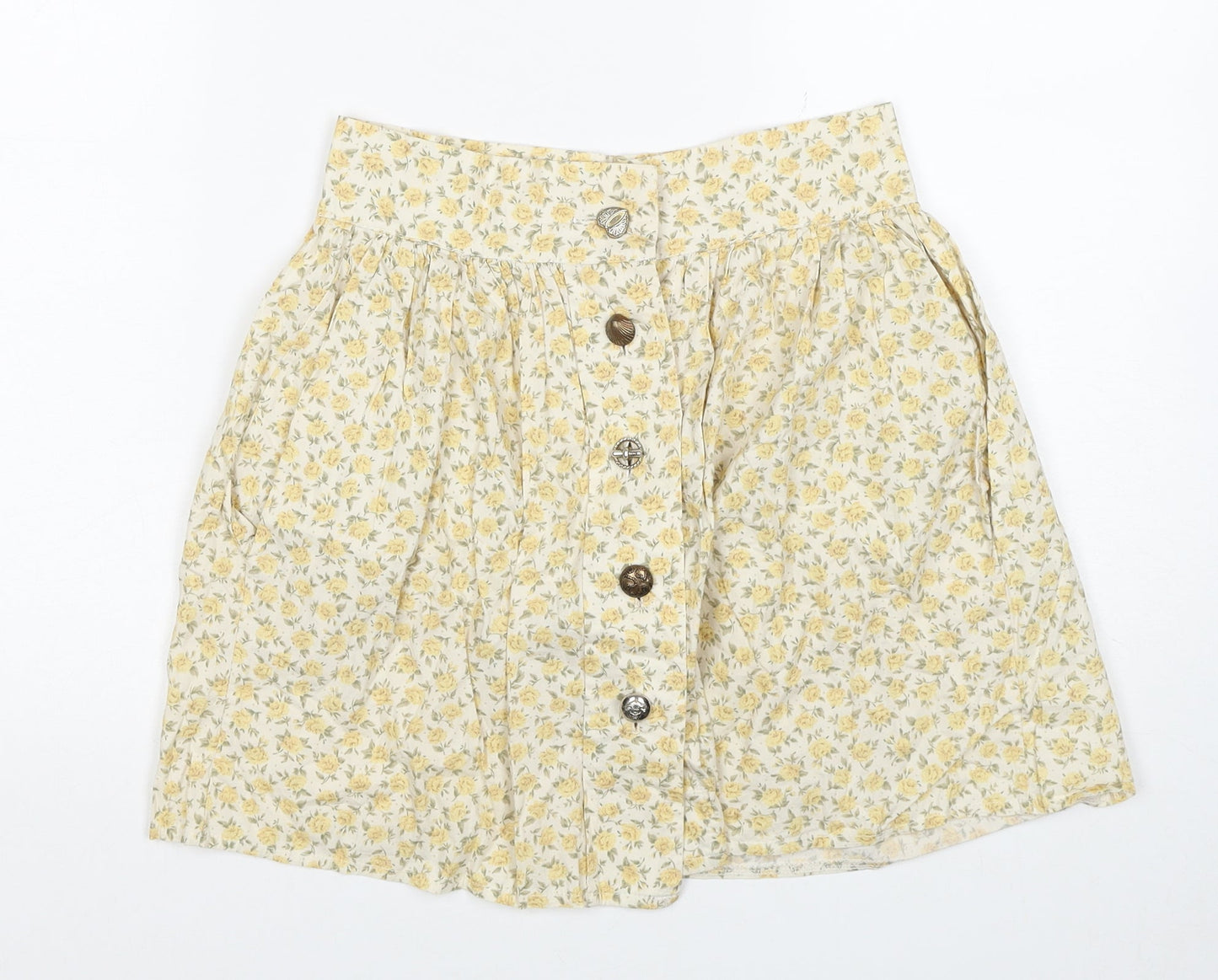 Joshann Earl Womens Yellow Floral Cotton Skater Skirt Size S Button