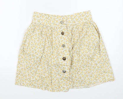 Joshann Earl Womens Yellow Floral Cotton Skater Skirt Size S Button
