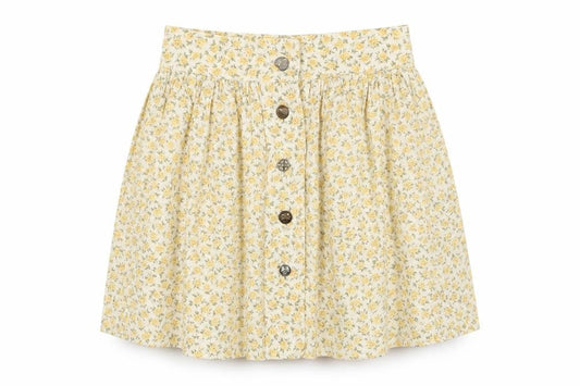 Joshann Earl Womens Yellow Floral Cotton Skater Skirt Size S Button
