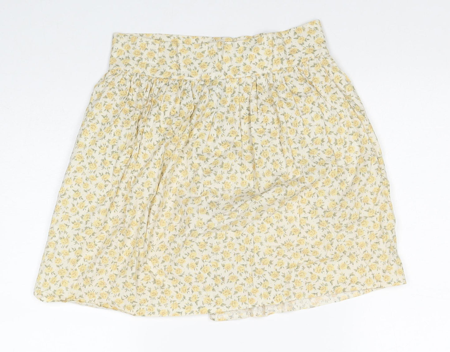 Joshann Earl Womens Yellow Floral Cotton Skater Skirt Size S Button
