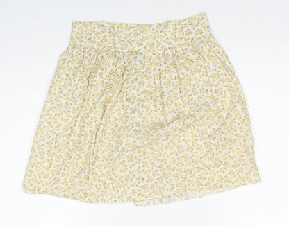 Joshann Earl Womens Yellow Floral Cotton Skater Skirt Size S Button