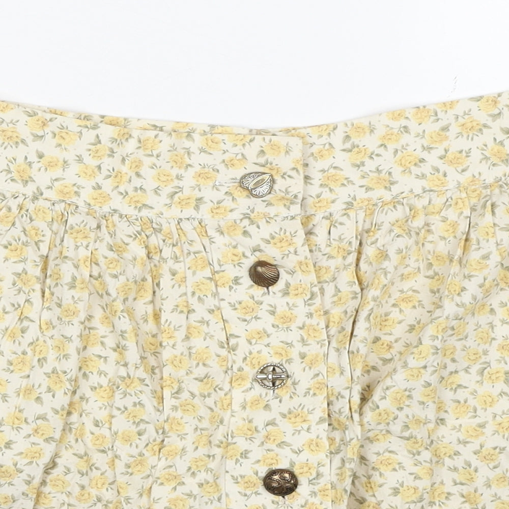 Joshann Earl Womens Yellow Floral Cotton Skater Skirt Size S Button