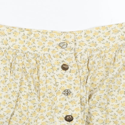 Joshann Earl Womens Yellow Floral Cotton Skater Skirt Size S Button