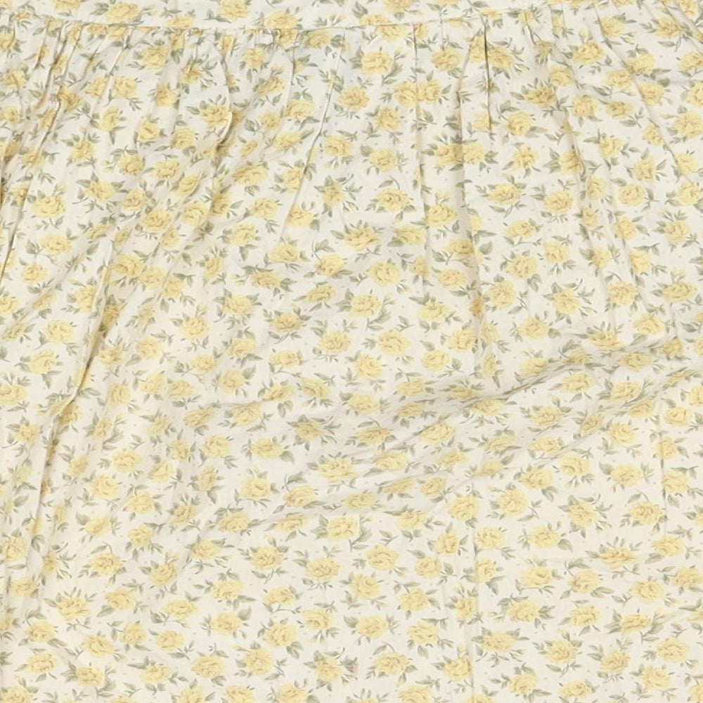 Joshann Earl Womens Yellow Floral Cotton Skater Skirt Size S Button