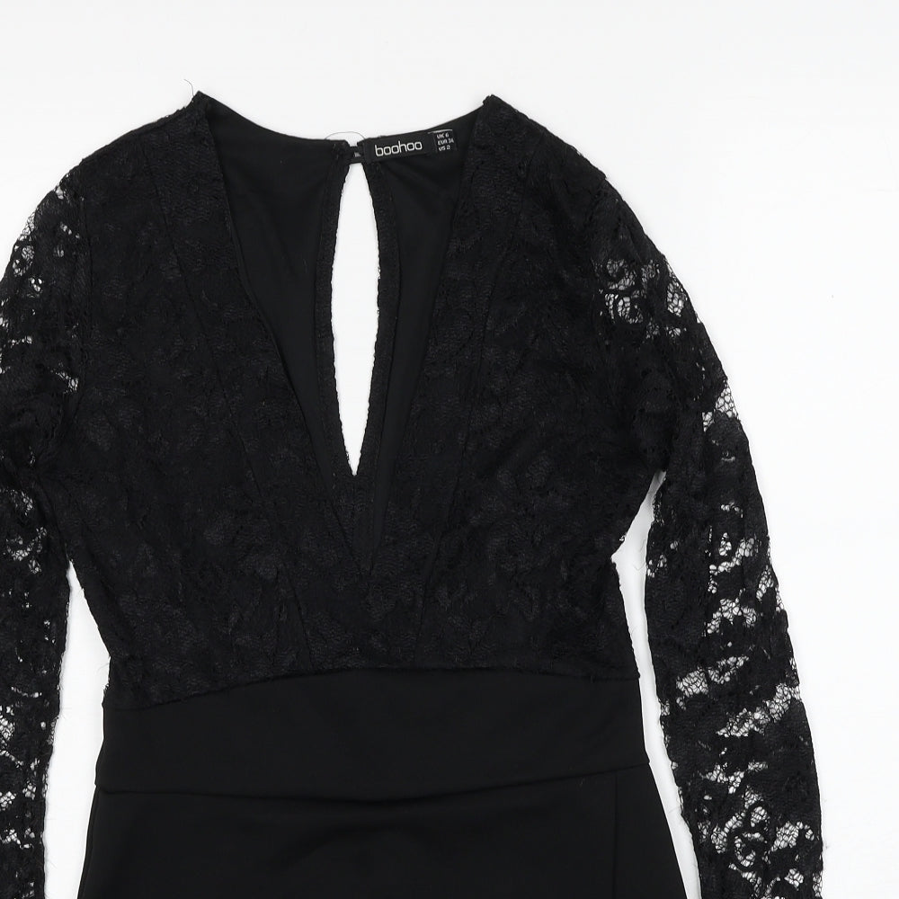 Boohoo Womens Black Polyester Playsuit One-Piece Size 6 Button