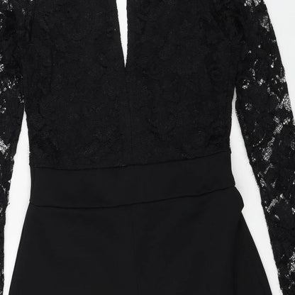 Boohoo Womens Black Polyester Playsuit One-Piece Size 6 Button