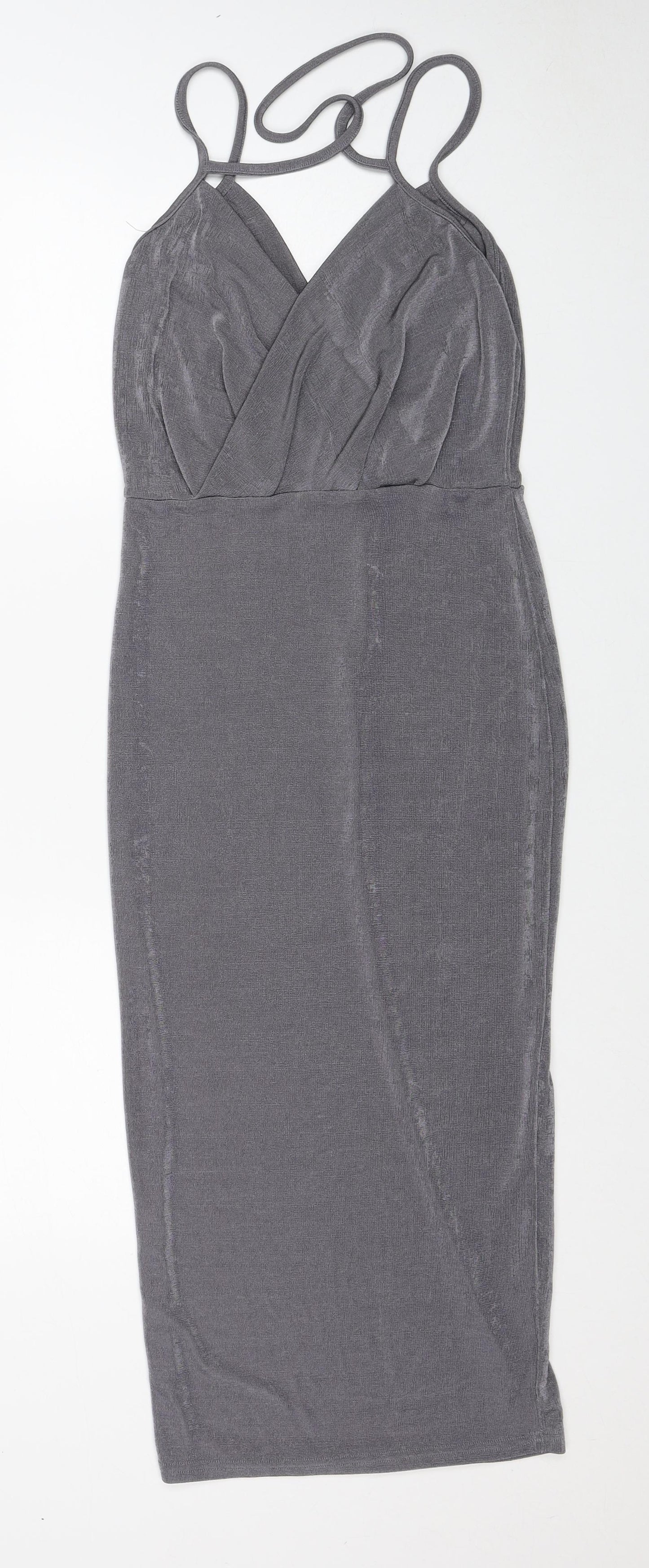 Missguided Womens Grey Polyester Pencil Dress Size 10 V-Neck Pullover