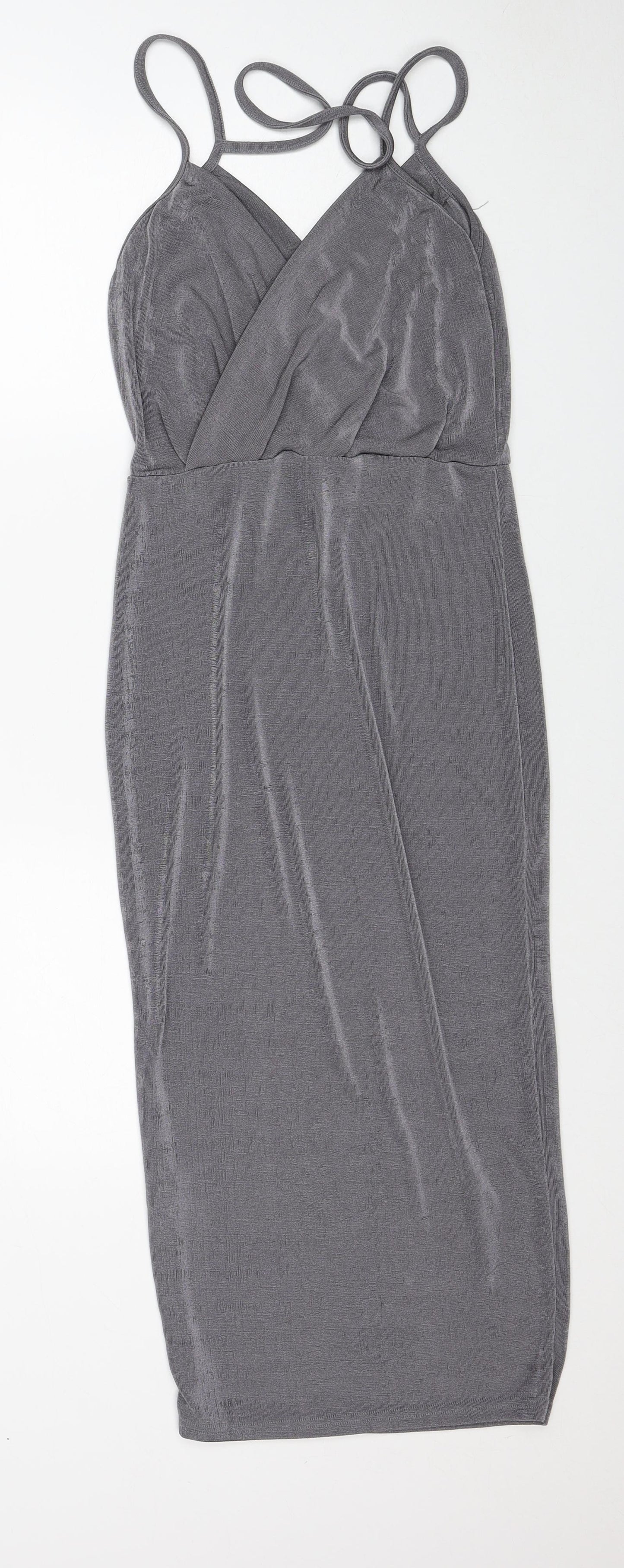Missguided Womens Grey Polyester Pencil Dress Size 10 V-Neck Pullover