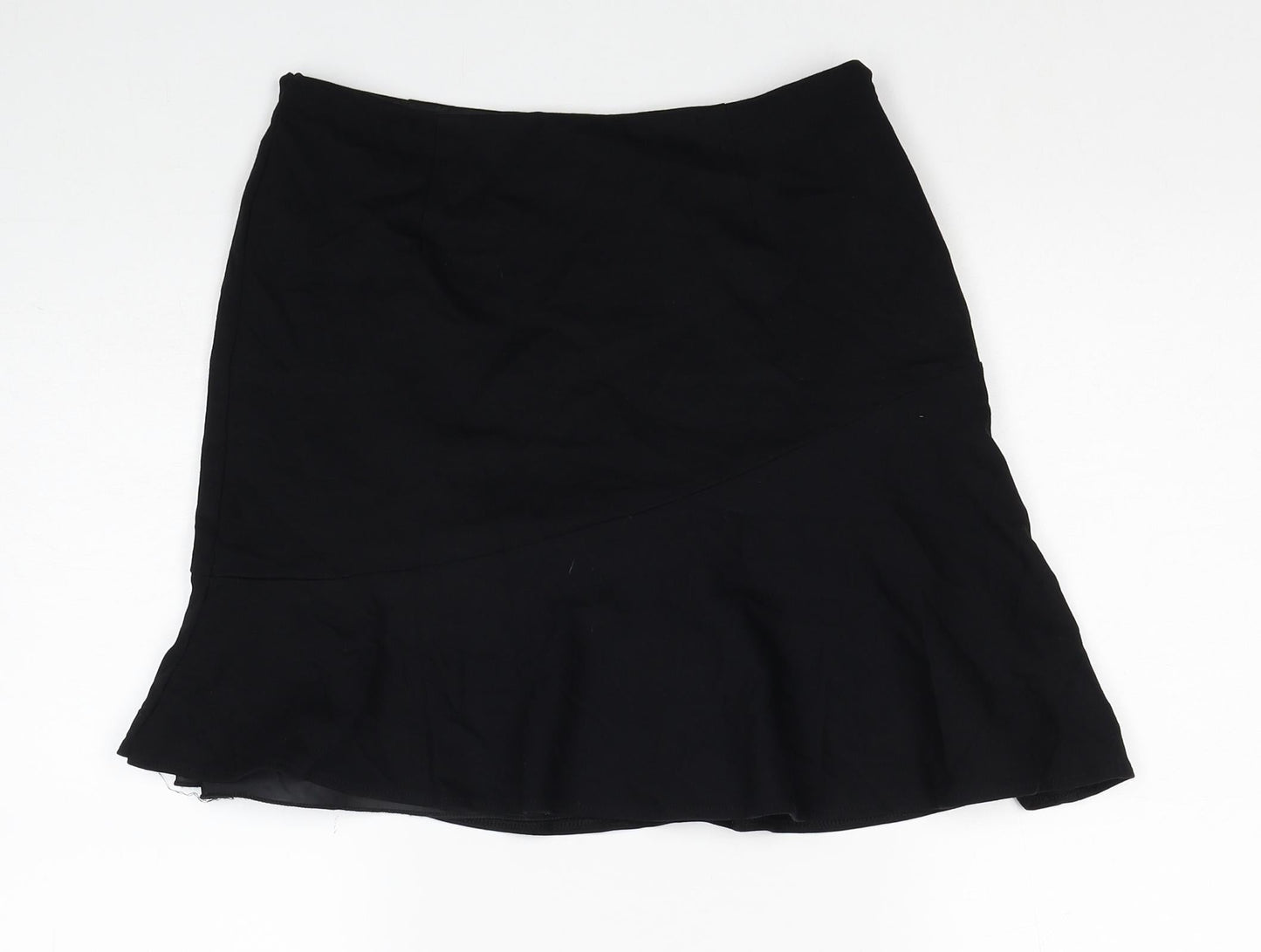 Marks and Spencer Womens Black Viscose Skater Skirt Size 10 Zip