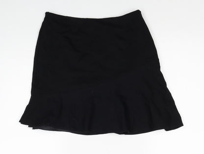 Marks and Spencer Womens Black Viscose Skater Skirt Size 10 Zip
