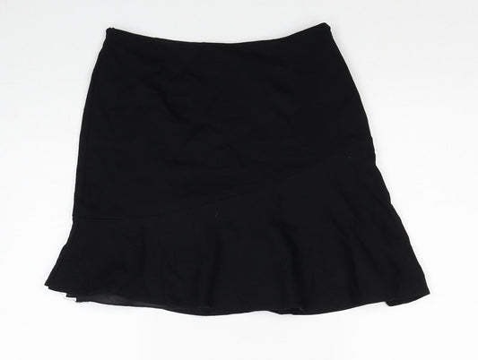 Marks and Spencer Womens Black Viscose Skater Skirt Size 10 Zip