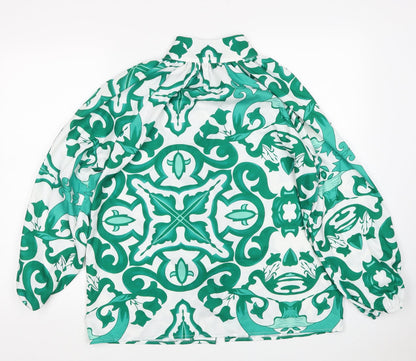 White Icy Womens Green Floral Polyester Basic Blouse Size S Round Neck