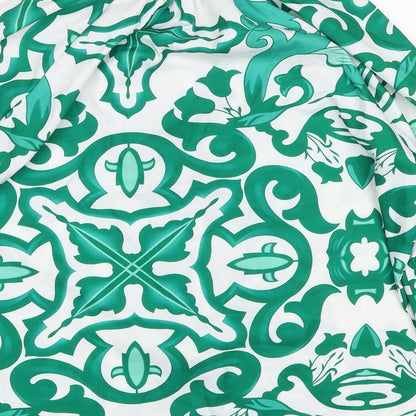 White Icy Womens Green Floral Polyester Basic Blouse Size S Round Neck