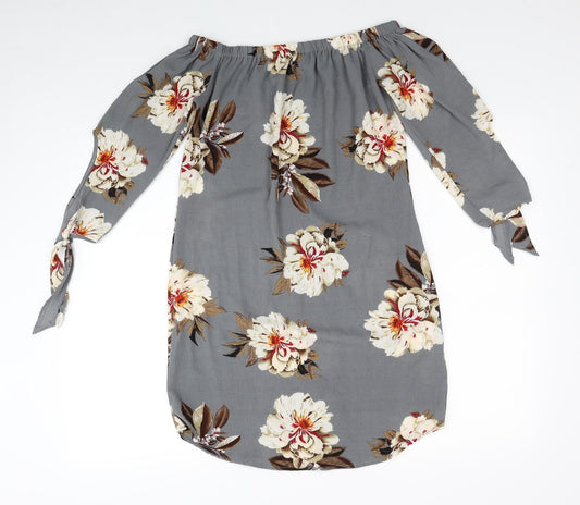 Cameo Rose Womens Grey Floral Polyester A-Line Size 8 Off the Shoulder Pullover