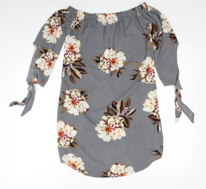 Cameo Rose Womens Grey Floral Polyester A-Line Size 8 Off the Shoulder Pullover