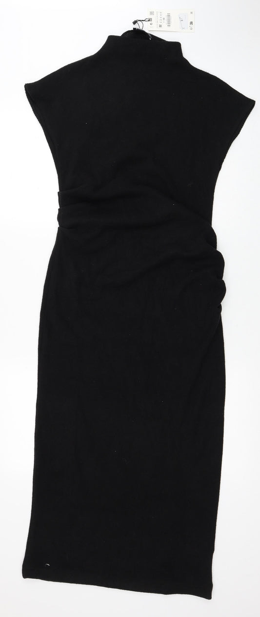 Zara Womens Black Polyester Pencil Dress Size M Mock Neck Pullover