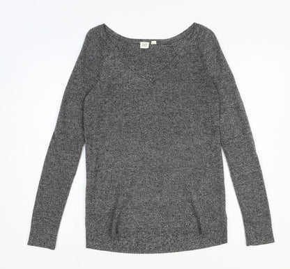 Gap Womens Grey V-Neck Geometric Nylon Pullover Jumper Size 2XS
