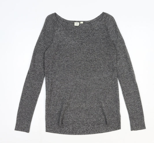Gap Womens Grey V-Neck Geometric Nylon Pullover Jumper Size 2XS