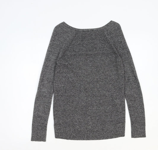 Gap Womens Grey V-Neck Geometric Nylon Pullover Jumper Size 2XS