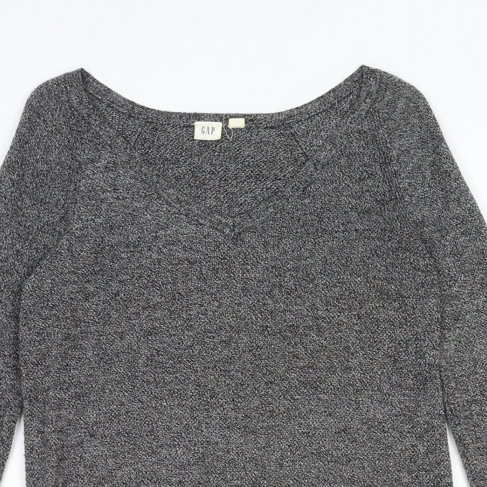 Gap Womens Grey V-Neck Geometric Nylon Pullover Jumper Size 2XS