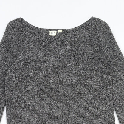 Gap Womens Grey V-Neck Geometric Nylon Pullover Jumper Size 2XS