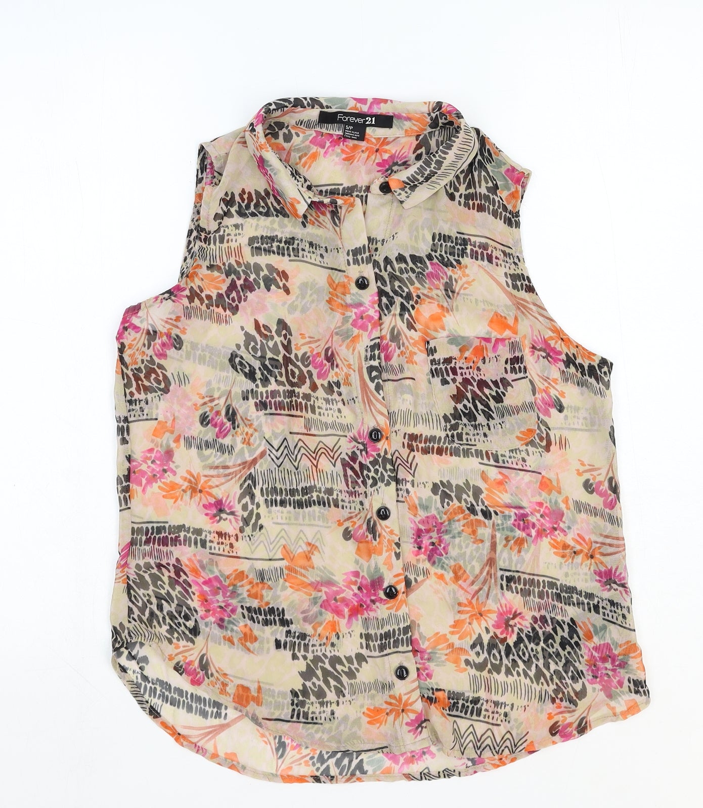 FOREVER 21 Womens Multicoloured Geometric Polyester Basic Button-Up Size S Collared