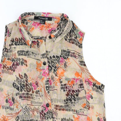 FOREVER 21 Womens Multicoloured Geometric Polyester Basic Button-Up Size S Collared