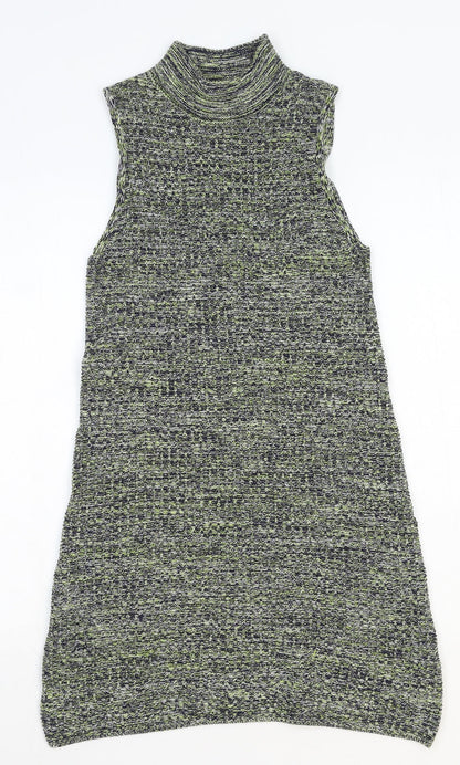 Topshop Womens Green Cotton A-Line Size 8 Mock Neck Pullover