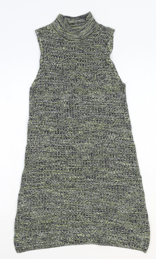 Topshop Womens Green Cotton A-Line Size 8 Mock Neck Pullover
