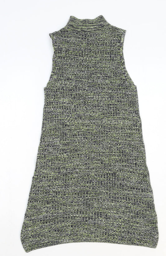 Topshop Womens Green Cotton A-Line Size 8 Mock Neck Pullover