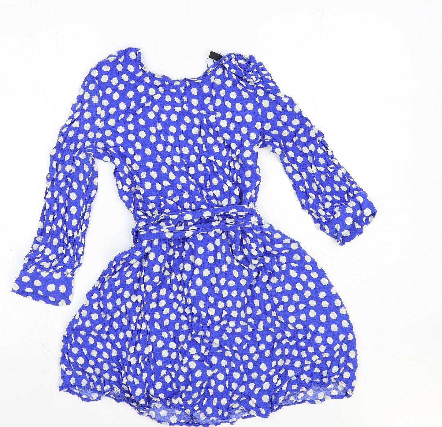Trf Outerwear Womens Blue Polka Dot Viscose A-Line Size S Round Neck Zip