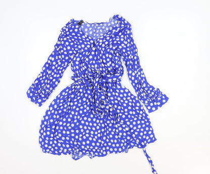 Trf Outerwear Womens Blue Polka Dot Viscose A-Line Size S Round Neck Zip