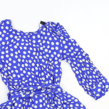 Trf Outerwear Womens Blue Polka Dot Viscose A-Line Size S Round Neck Zip
