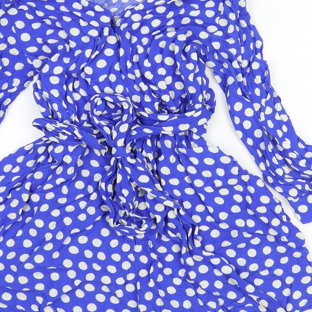 Trf Outerwear Womens Blue Polka Dot Viscose A-Line Size S Round Neck Zip
