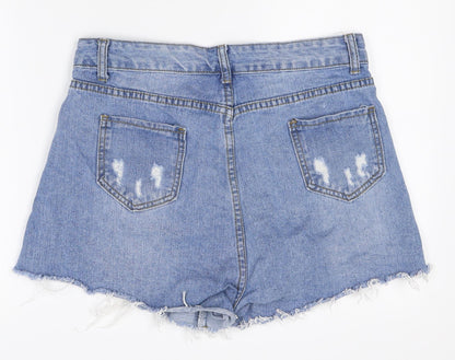 SheIn Womens Blue Herringbone Cotton Cut-Off Shorts Size L Regular Zip - Distressed