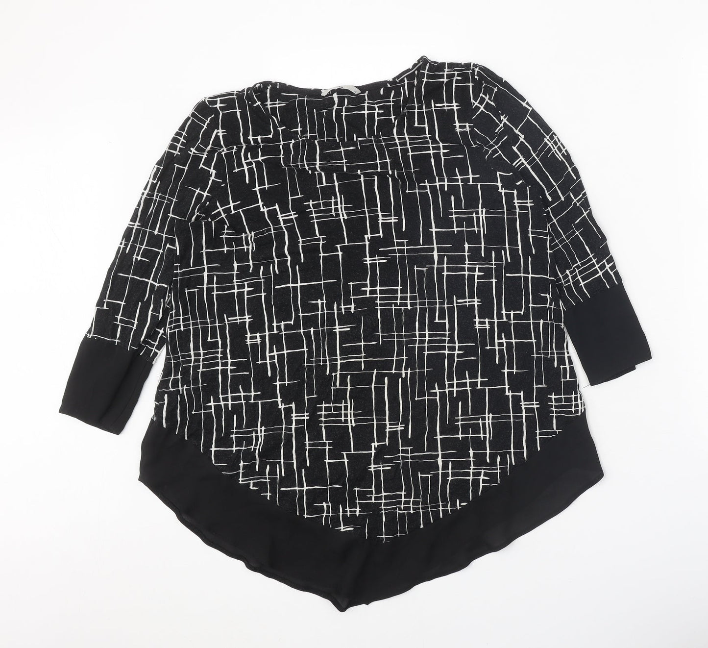 TU Womens Black Geometric Viscose Basic Blouse Size 12 Boat Neck - Chiffon Trim