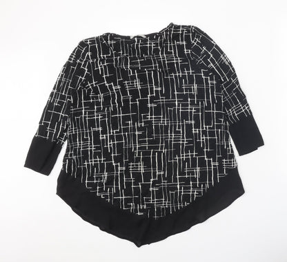 TU Womens Black Geometric Viscose Basic Blouse Size 12 Boat Neck - Chiffon Trim
