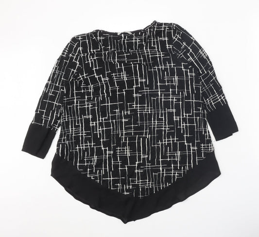 TU Womens Black Geometric Viscose Basic Blouse Size 12 Boat Neck - Chiffon Trim