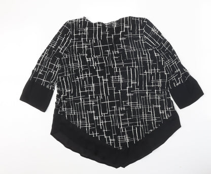 TU Womens Black Geometric Viscose Basic Blouse Size 12 Boat Neck - Chiffon Trim
