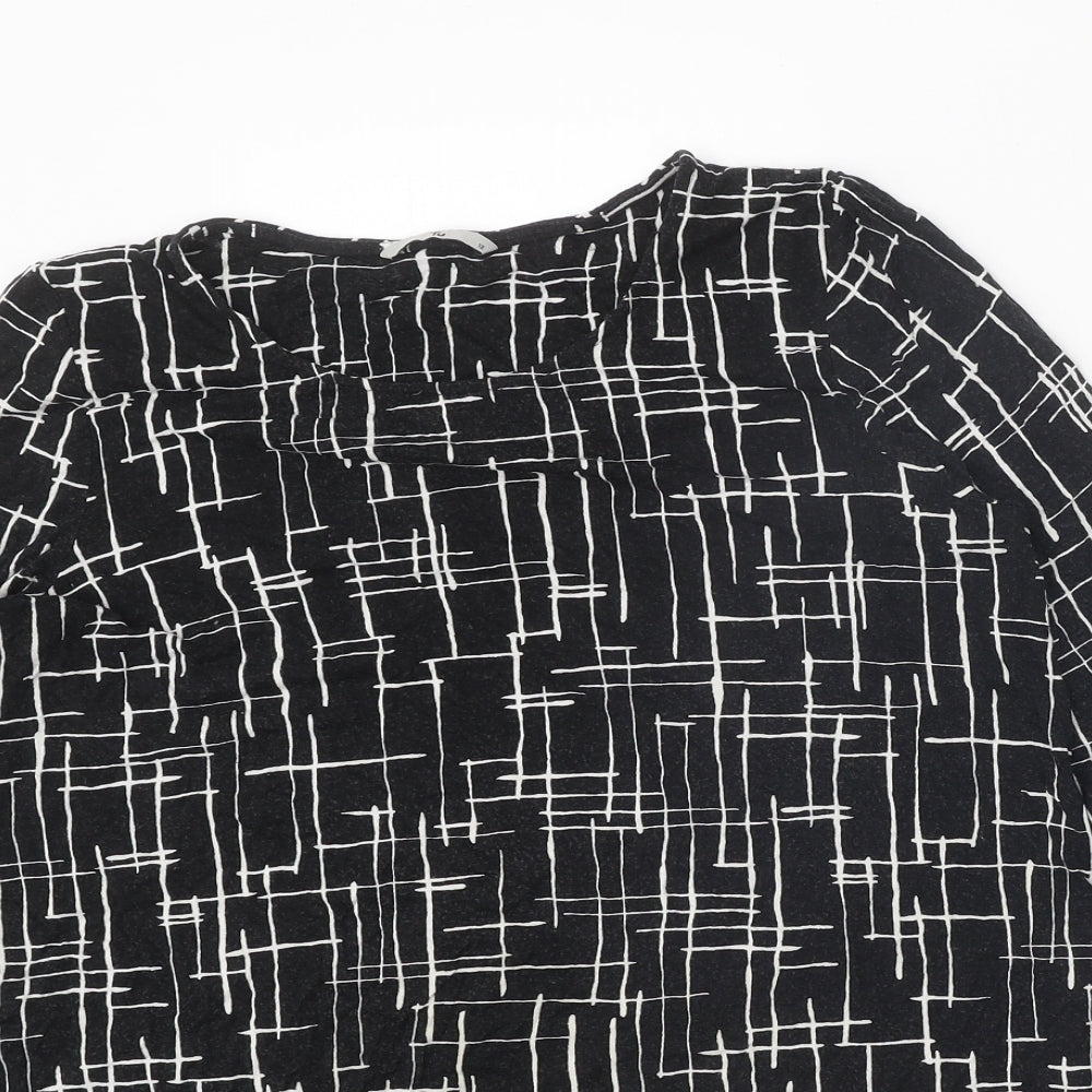 TU Womens Black Geometric Viscose Basic Blouse Size 12 Boat Neck - Chiffon Trim